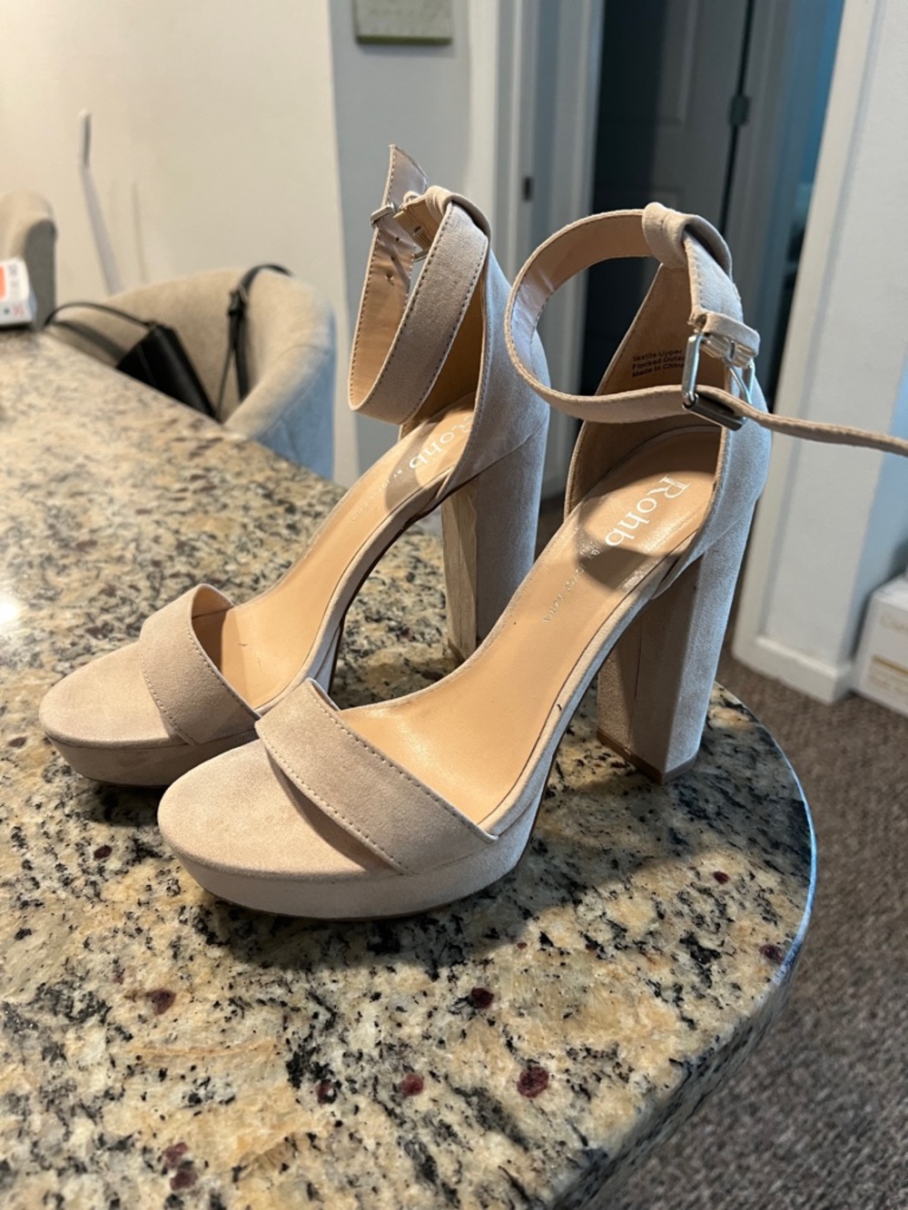 Platform Ankle Strap High Heel Sandals in Beige